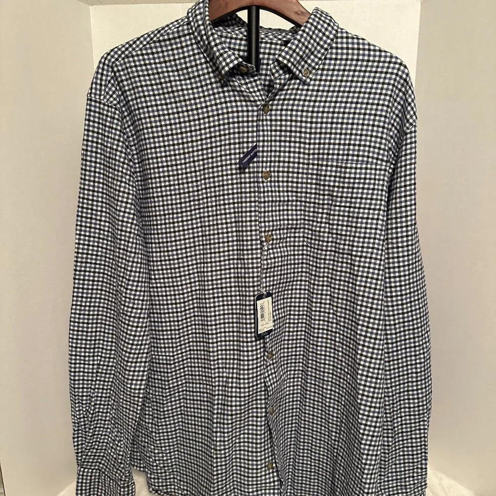 Jonnie-O Classic Fit Checkered Blue/Bl Button Down Shirt Cotton Men's Size Large